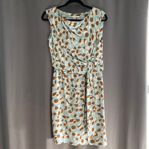 Diane Von Furstenberg dress. Size 6. Light blue with white and brown pattern.